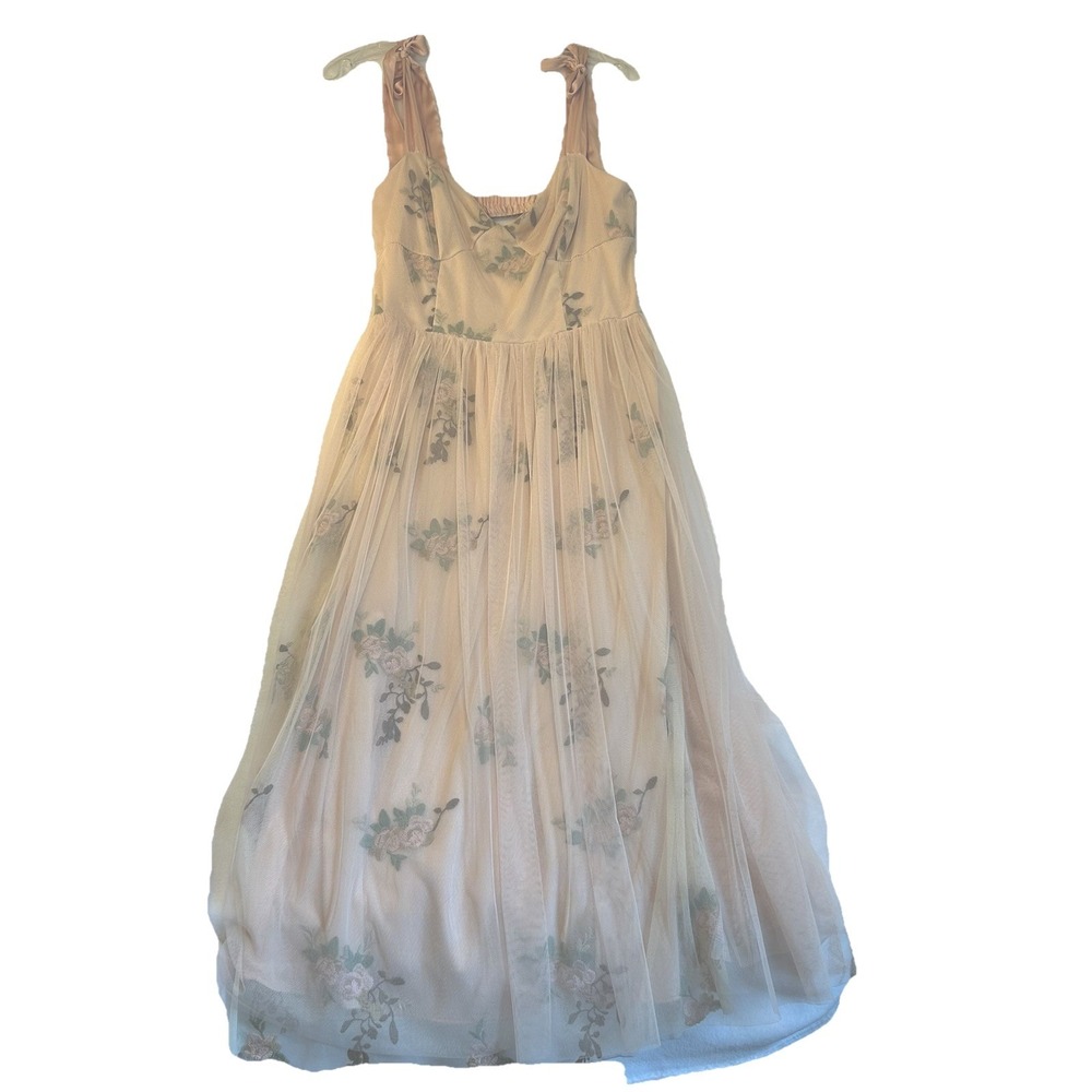 Chelsea & Violet M Dress Lt.Pink Ribbon Straps Embroidered Flowers Tulle OverNWT